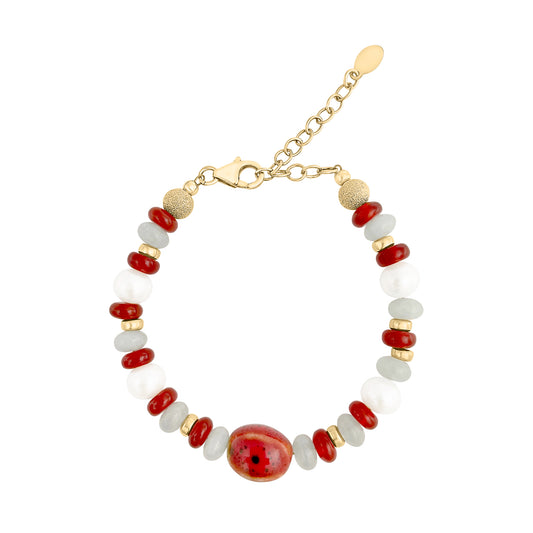 Crimson & Cloud Pearl Bracelet